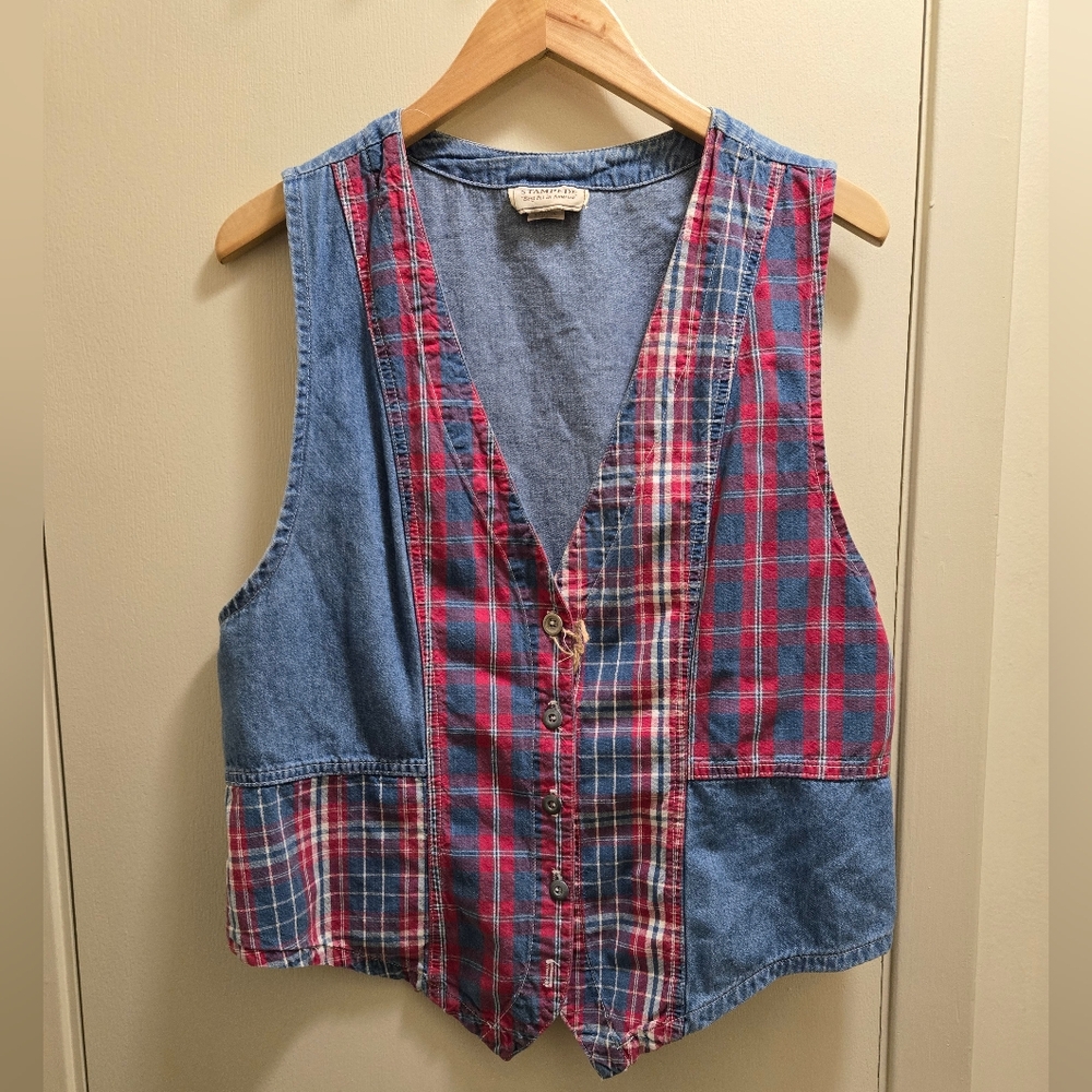Vintage Plaid Denim Vest